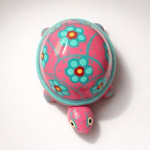 Hand-Painted Ceramic Turtle Trinket Box | Girls Room Decor | Pink & Teal